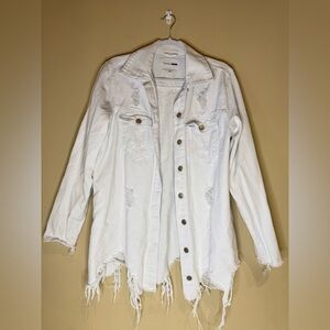 FASHION NOVA Light Denim Button Down Distressed Jacket Shacket